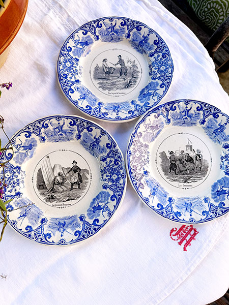 Antique French Dessert Plates #blue3